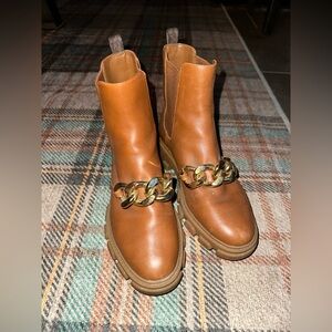 Michael Kors Brown and Gold Ankle Booties with Chain Detail